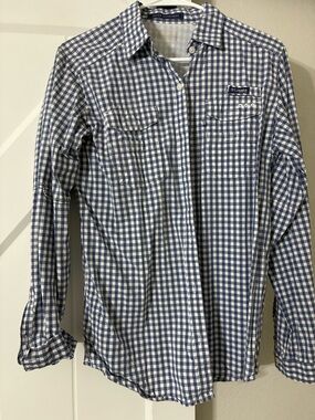 Columbia Men’s Blue and White Gingham Button-Down Shirt
